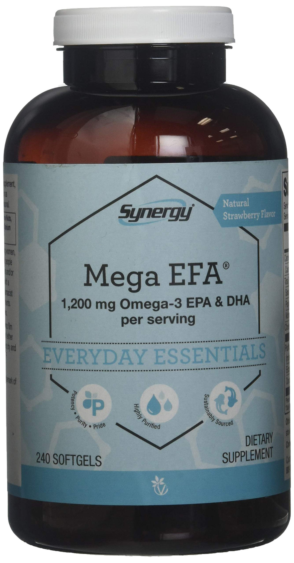 Vitacost Synergy Mega EFA Mini Gels bottle with Natural Strawberry flavor, 240 softgels
