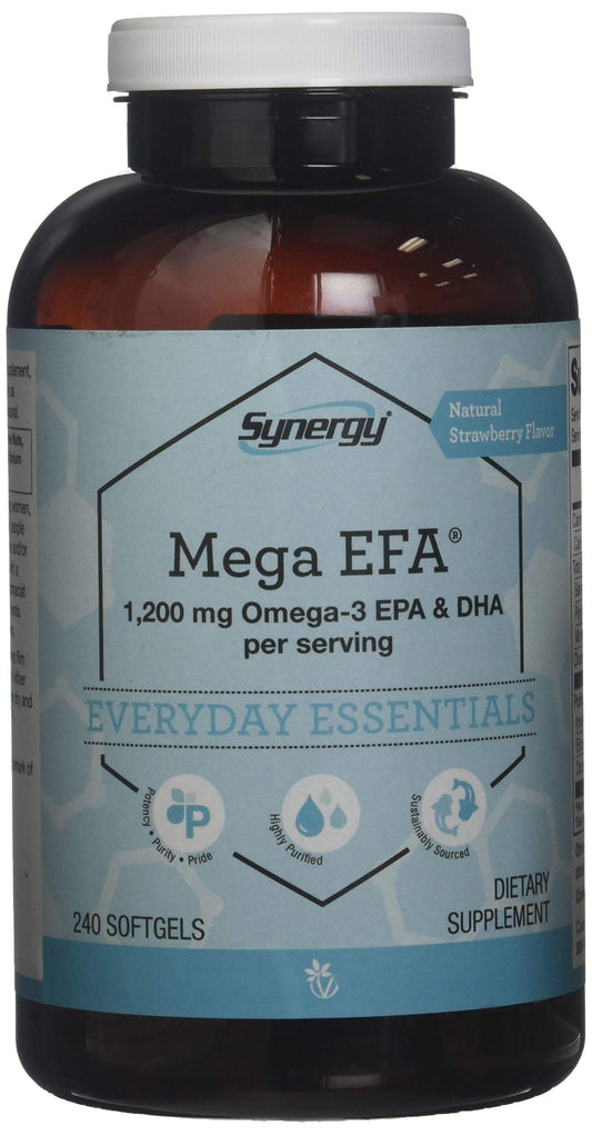 Vitacost Synergy Mega EFA Mini Gels bottle with Natural Strawberry flavor, 240 softgels