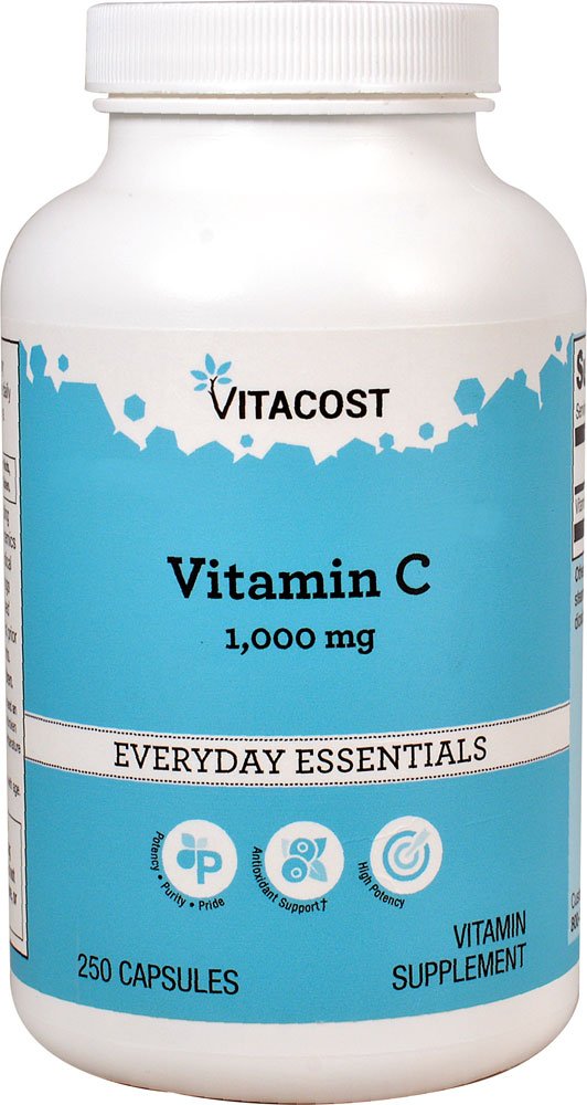 Vitacost Vitamin C 1000 mg bottle label - 250 capsules