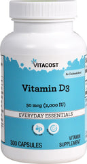 Bottle of Vitacost Vitamin D3 2000 IU 300 capsules