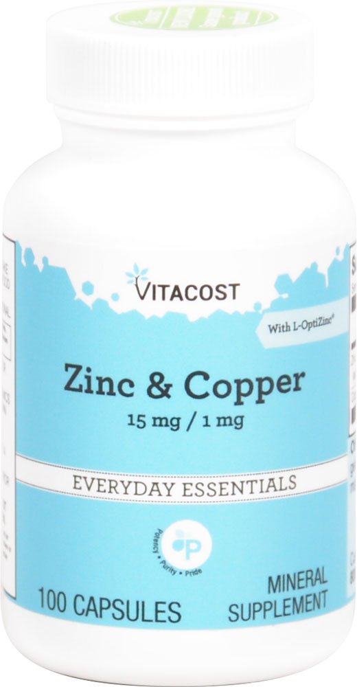 Bottle of Vitacost Zinc & Copper 15 mg / 1 mg - 100 capsules