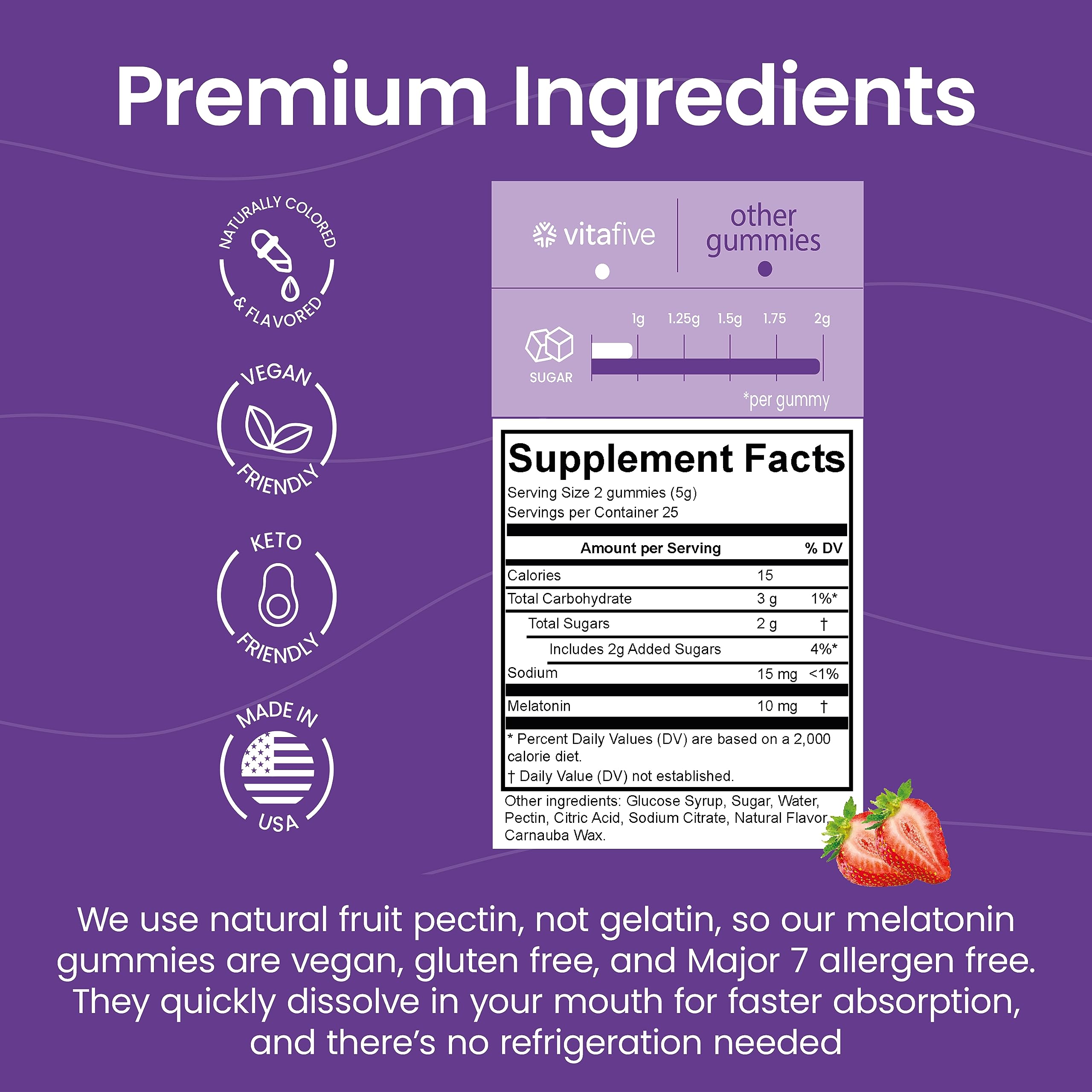 Low sugar melatonin gummies with natural flavors