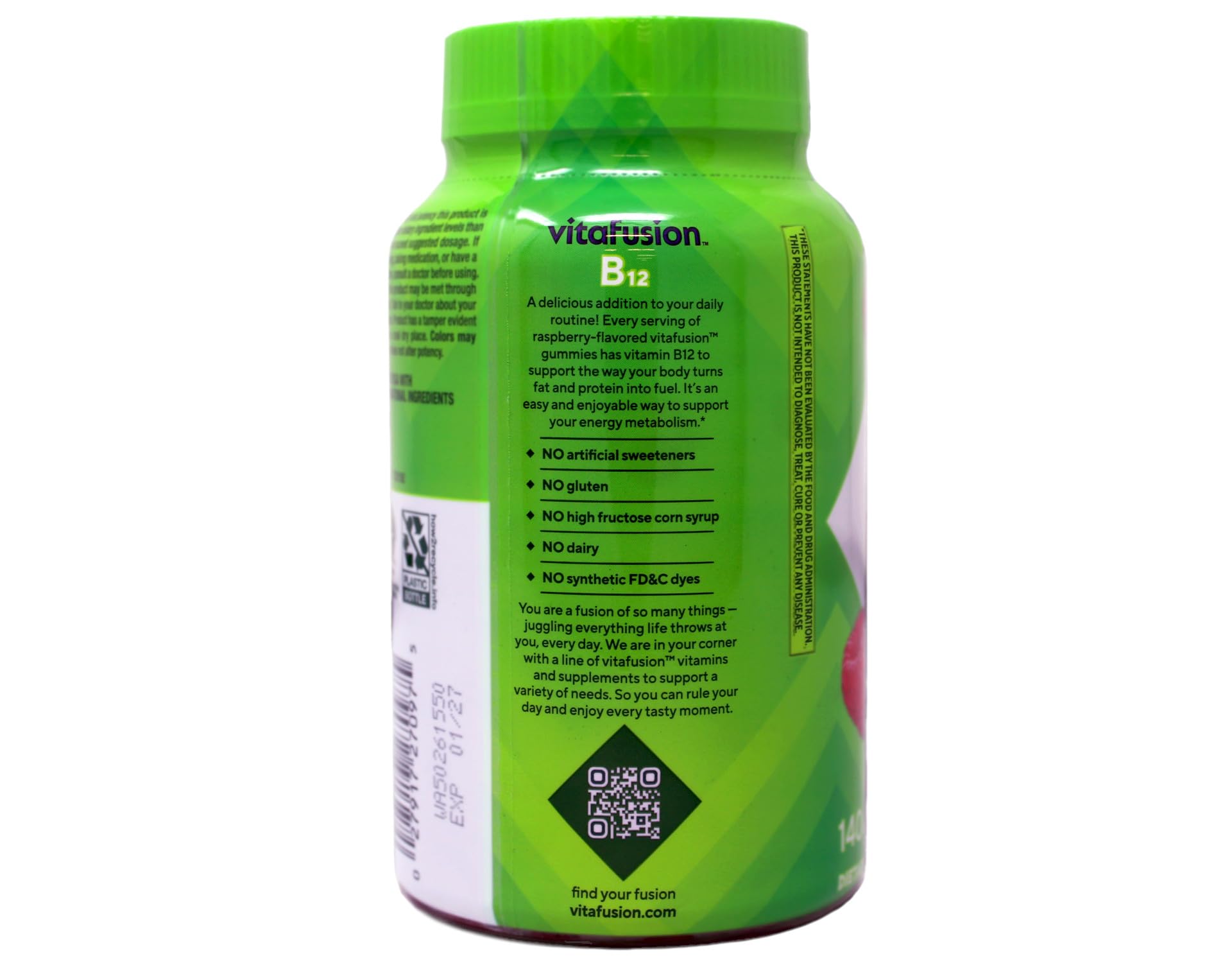 Product label showing ingredients and claims
