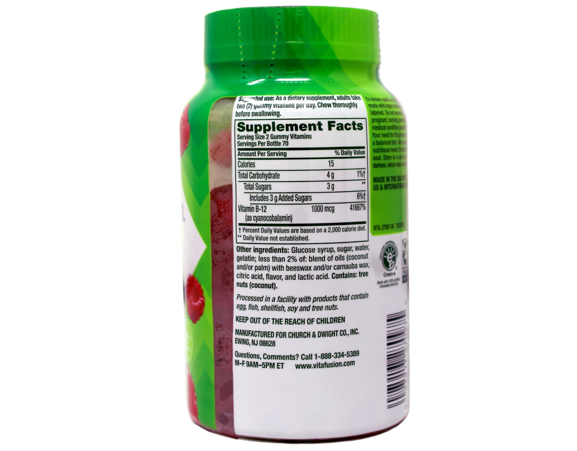 Side view of Vitafusion B-12 1000mcg Gummy bottle