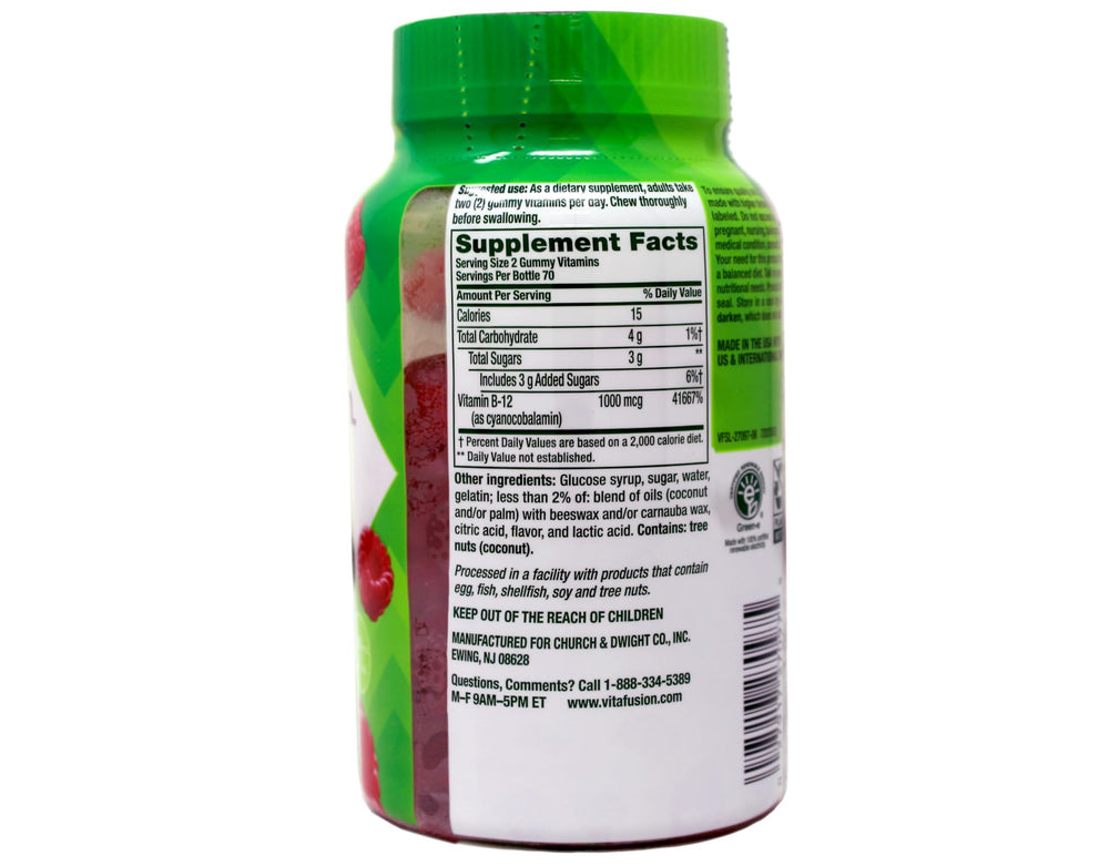 Side view of Vitafusion B-12 1000mcg Gummy bottle
