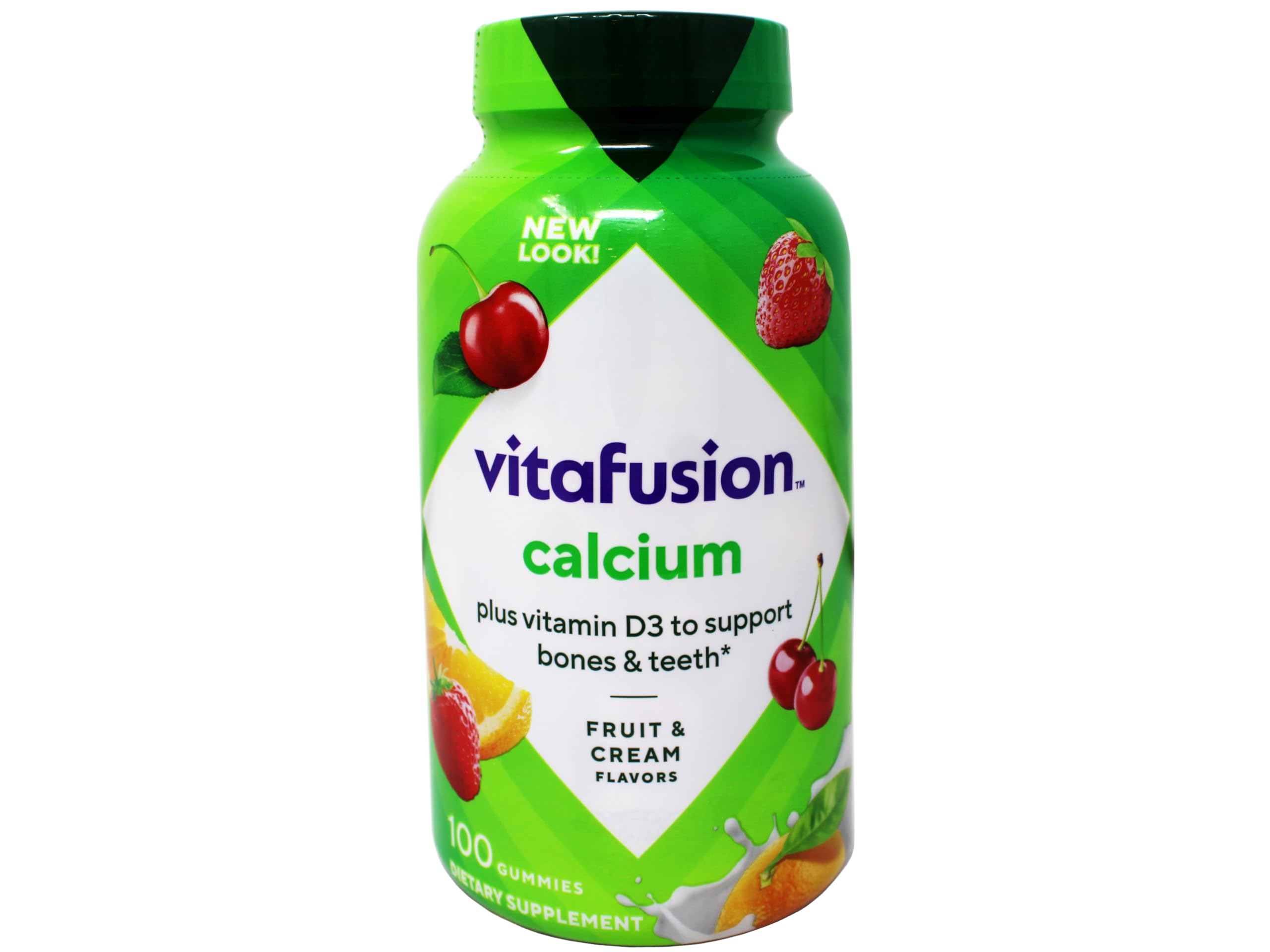 Back view of Vitafusion Calcium Gummies 2x100-count pack showing nutrition info