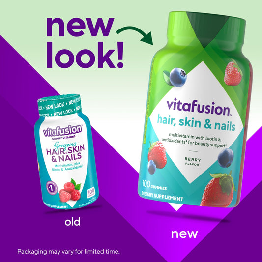 Front view of Vitafusion Hair Skin Nails raspberry gummies 100 count
