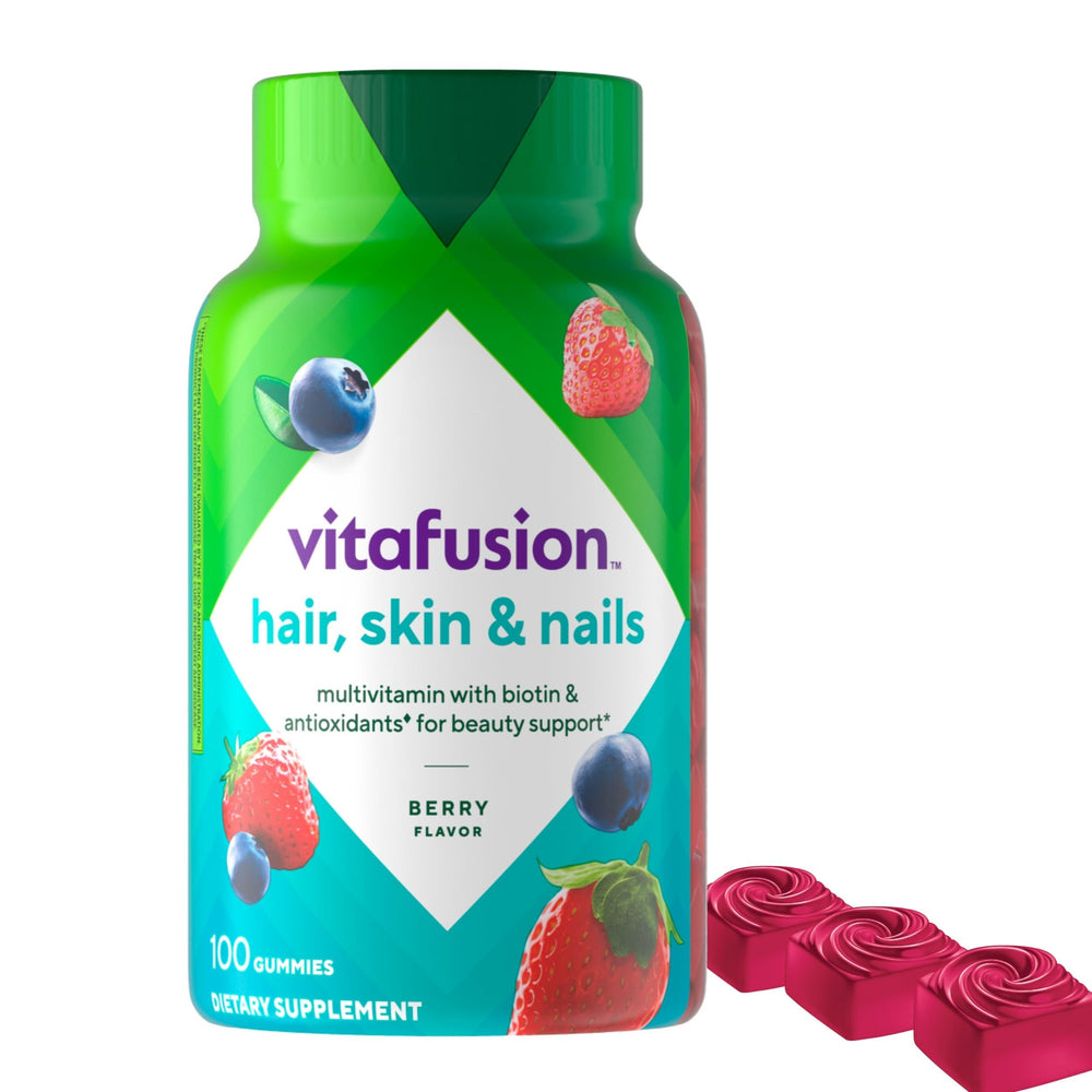 Vitafusion Gorgeous Hair Skin Nails Raspberry Gummies bottle 100 count