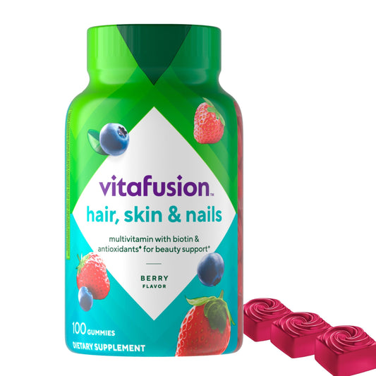 Vitafusion Gorgeous Hair Skin Nails Raspberry Gummies bottle 100 count