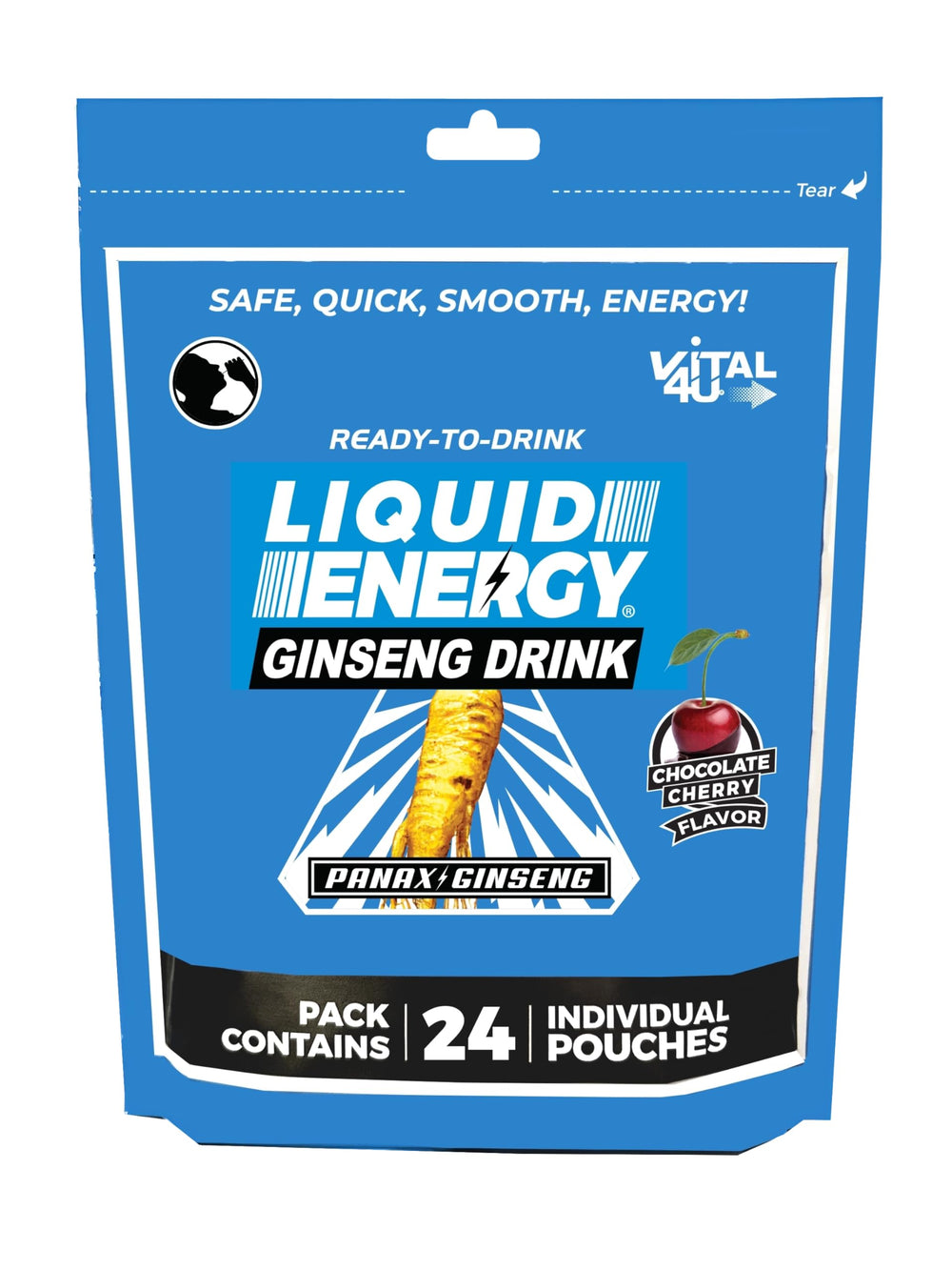 VITAL 4U Liquid Energy Shot pouch front label – Chocolate Cherry flavor