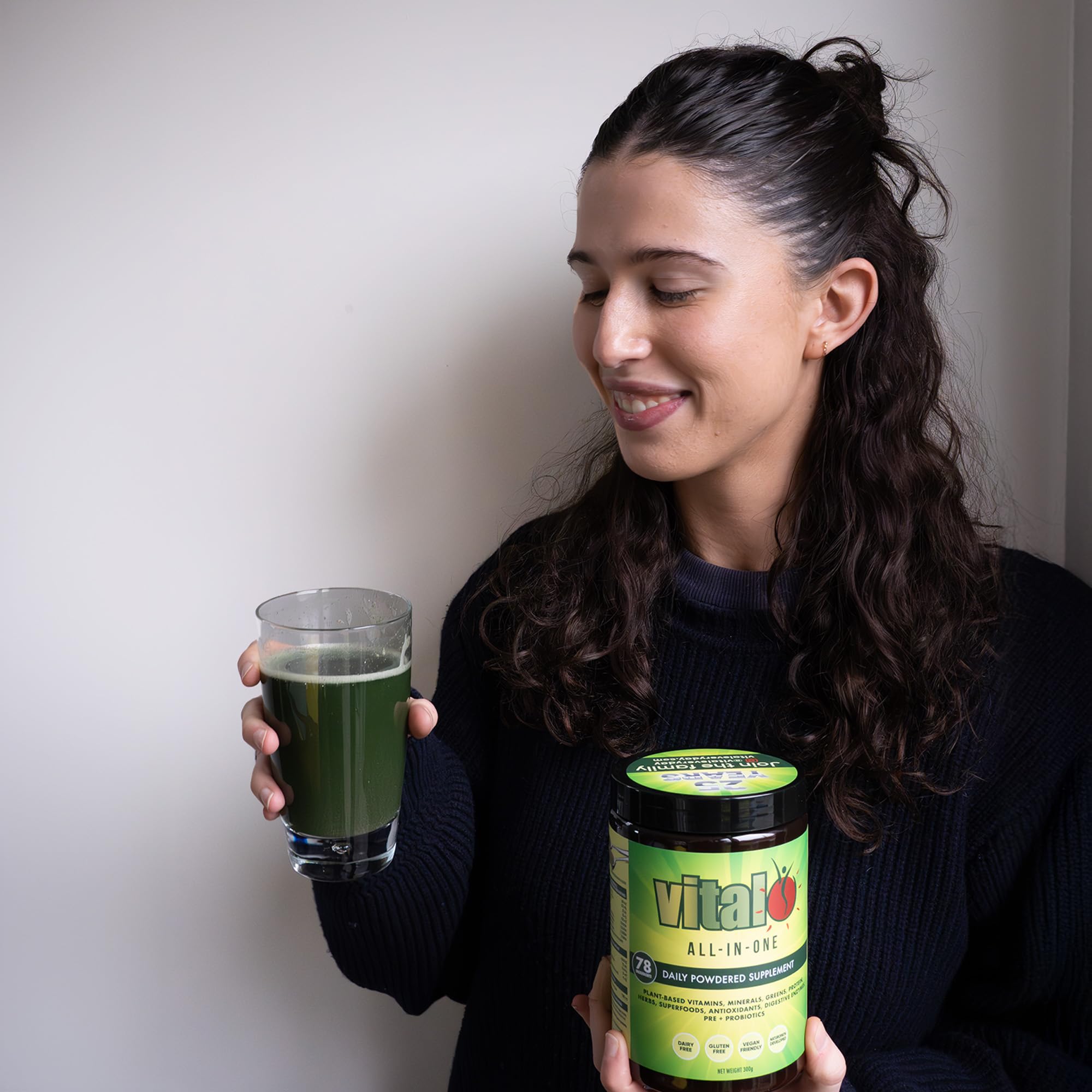 Two-teaspoon serving scoop for Vital All-in-One Daily Greens Powder