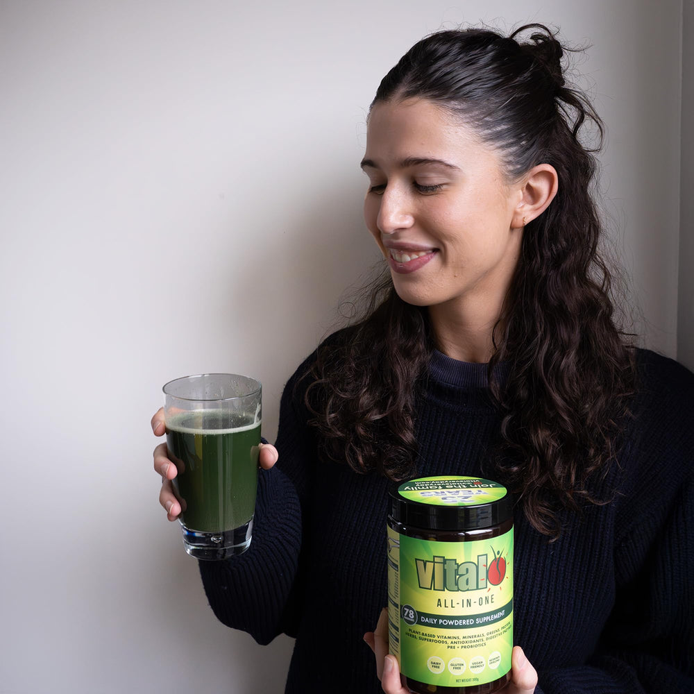 Two-teaspoon serving scoop for Vital All-in-One Daily Greens Powder