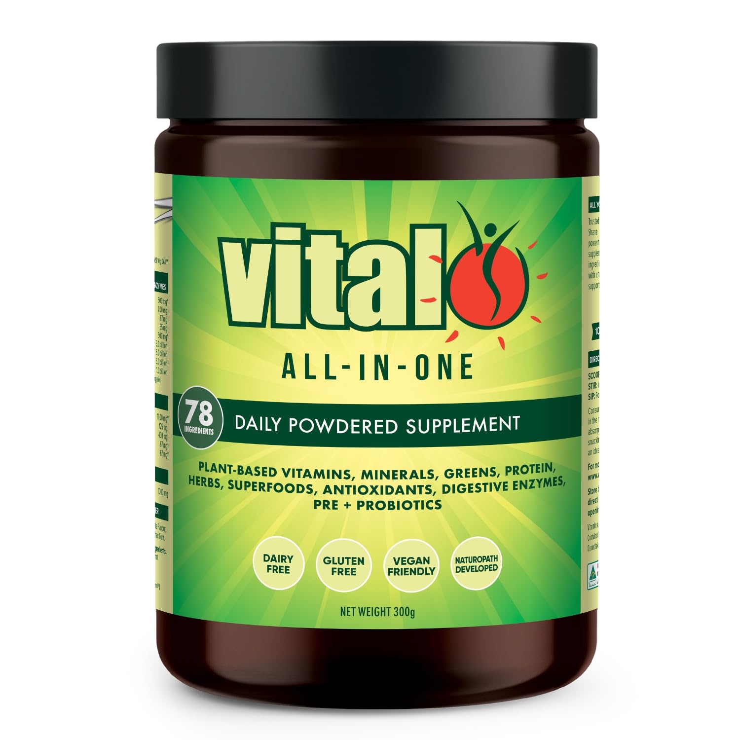 Front packaging of Vital All-in-One Daily Greens Powder 300 g