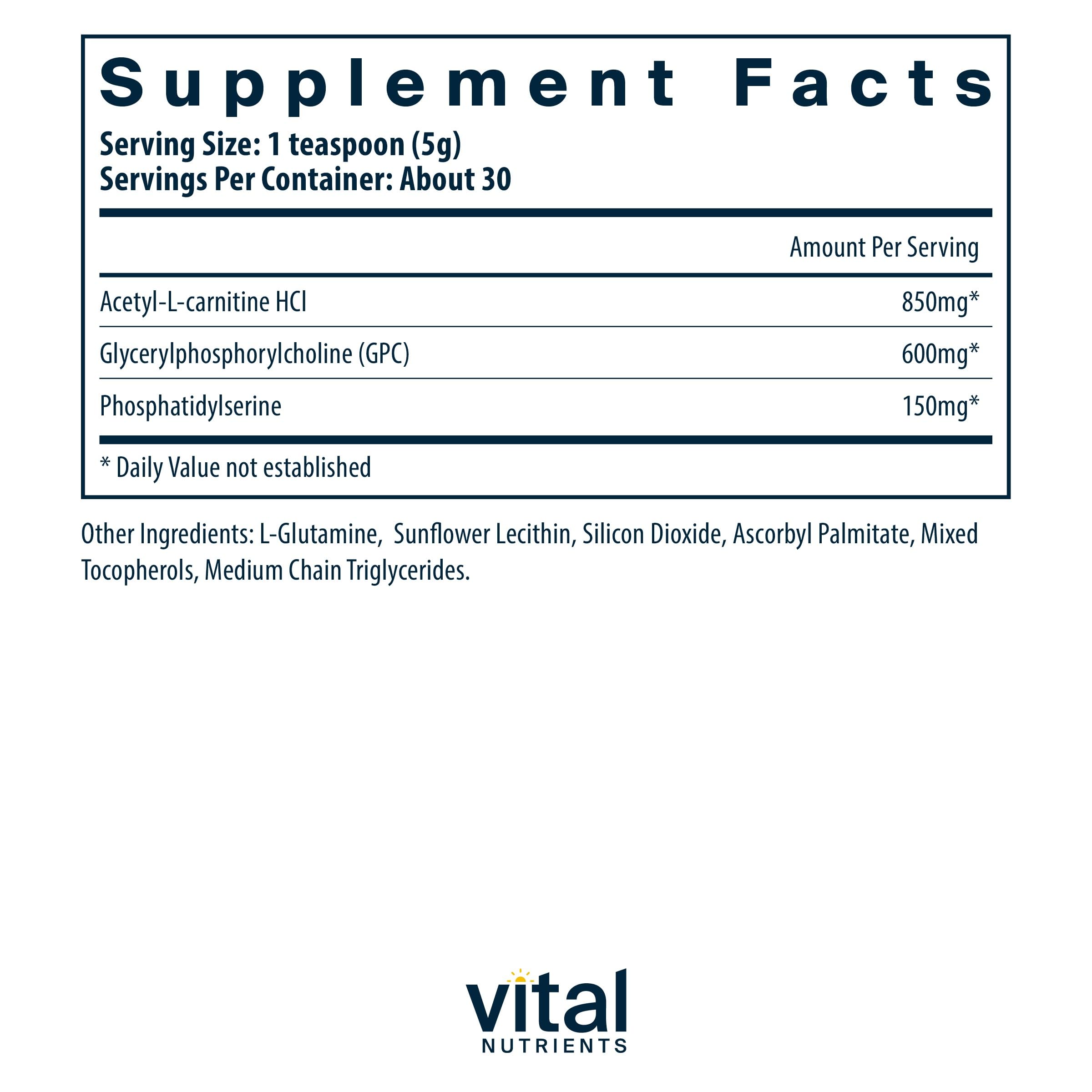 Vital Brain Powder label showing ingredients and vegan formula
