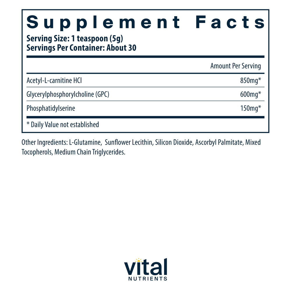 Vital Brain Powder label showing ingredients and vegan formula