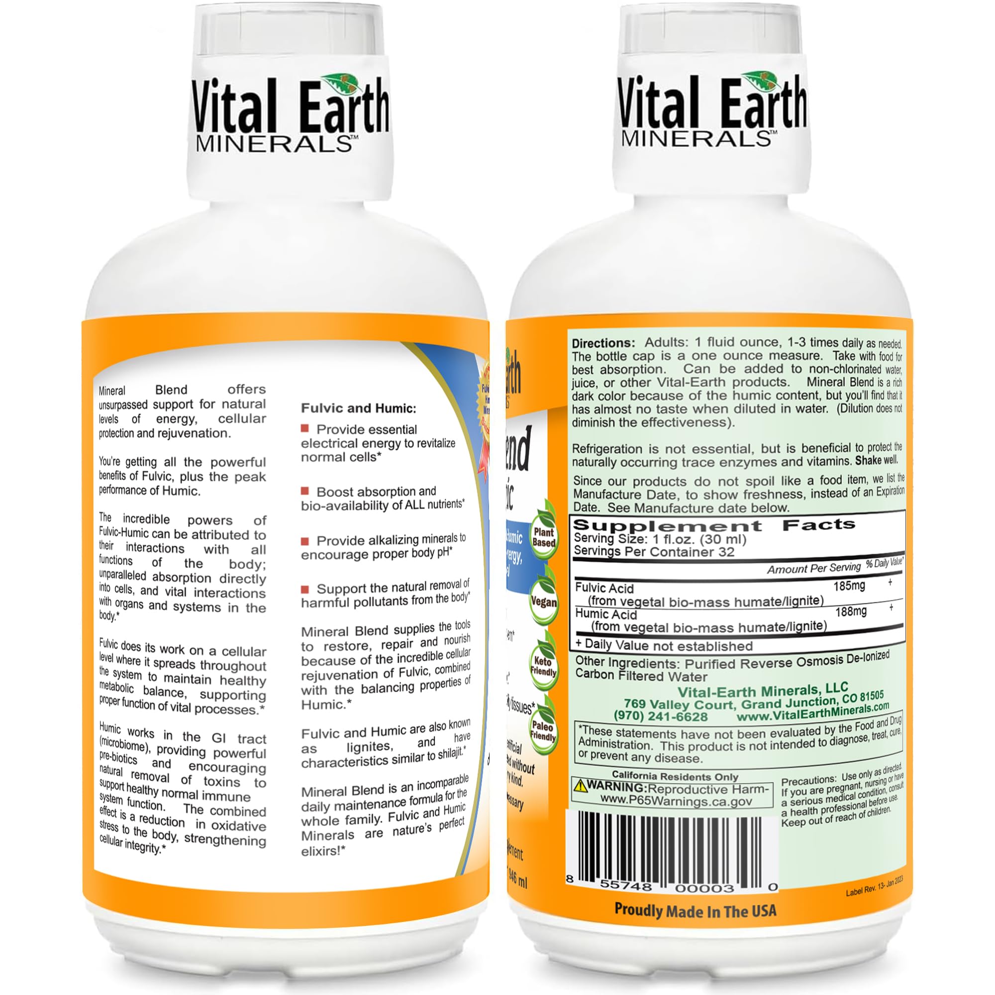 Close-up of Vital Earth Fulvic Humic bottle label