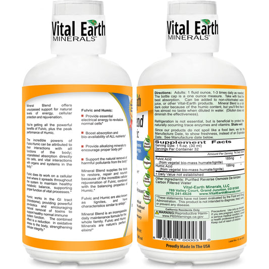Close-up of Vital Earth Fulvic Humic bottle label