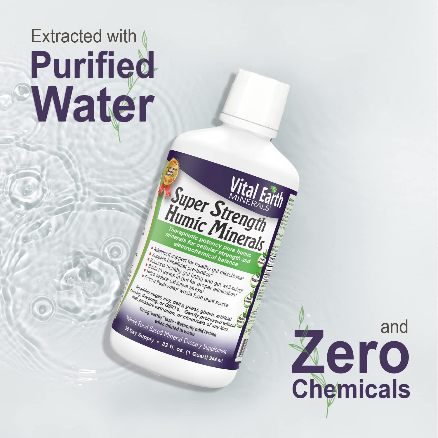 Alkaline water benefits of Humic Minerals (pH 8.6–9.6)
