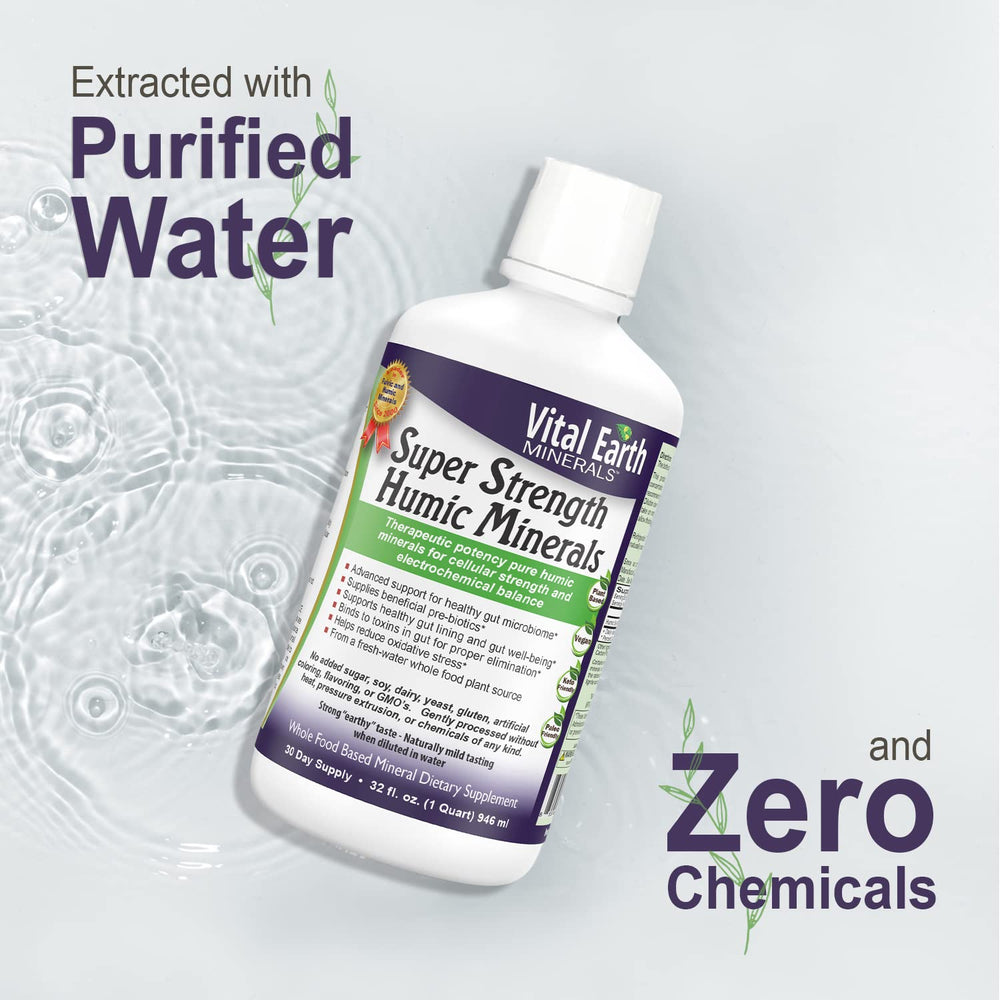 Alkaline water benefits of Humic Minerals (pH 8.6–9.6)