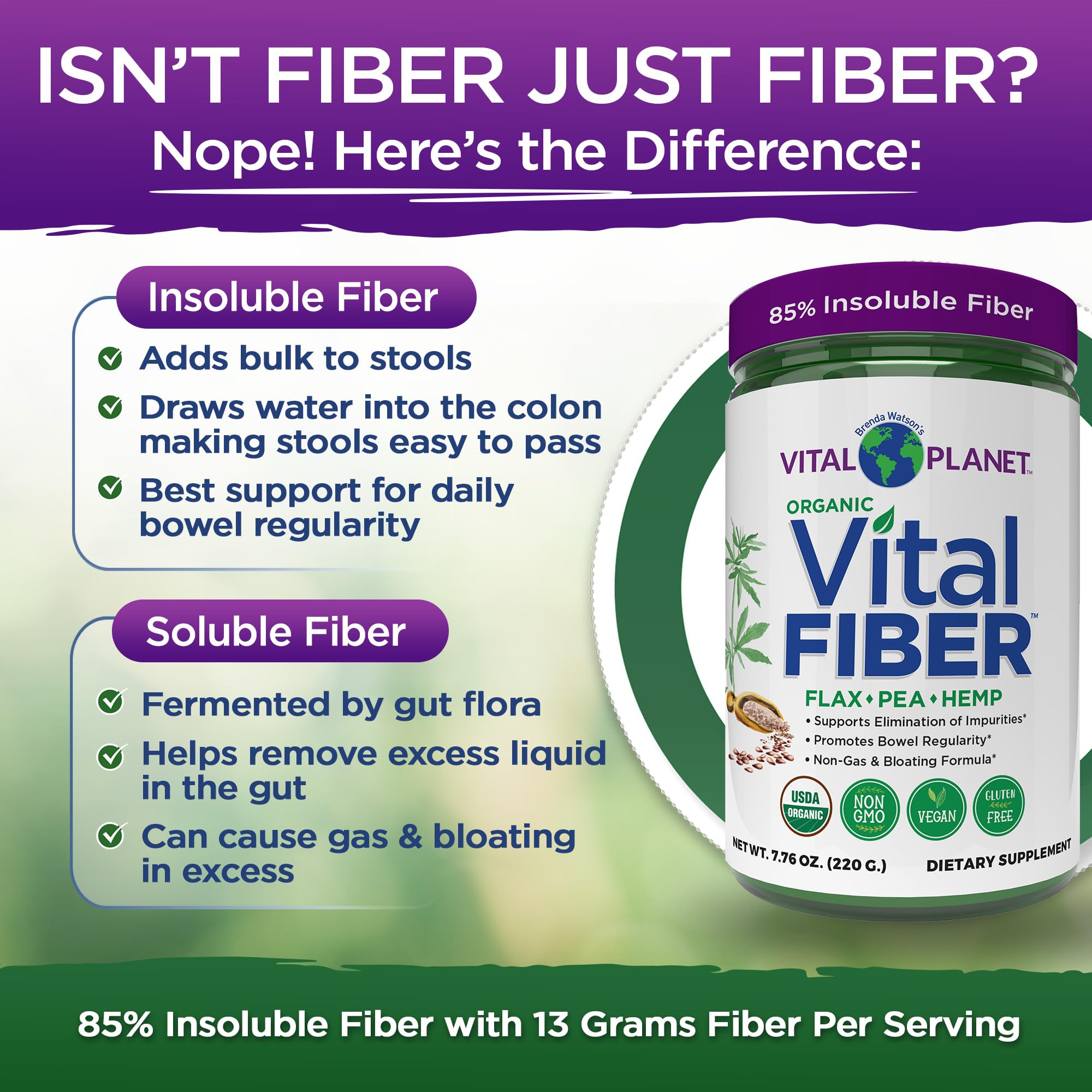Nutrition info: 13 g fiber per 2-scoop serving