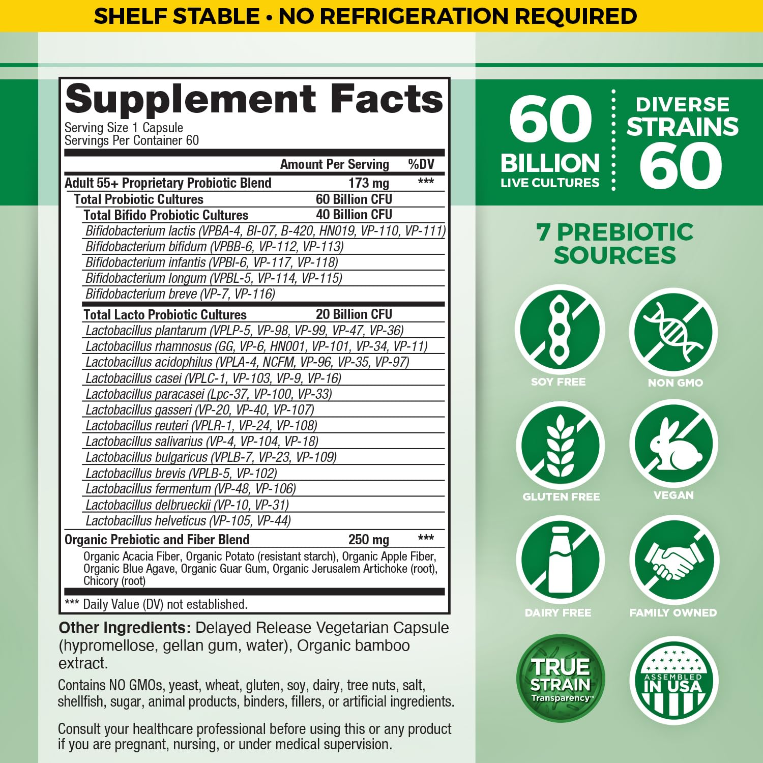 Close-up of Vital Flora bottle label and capsules