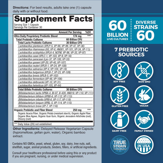 Graphic highlighting 60 billion CFU and 60 probiotic strains