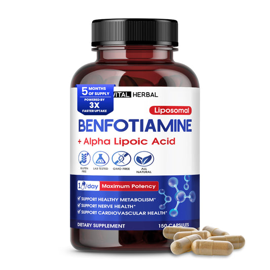 Bottle of Vital Herbal Liposomal Benfotiamine with Alpha Lipoic Acid 600 mg/100 mg per capsule