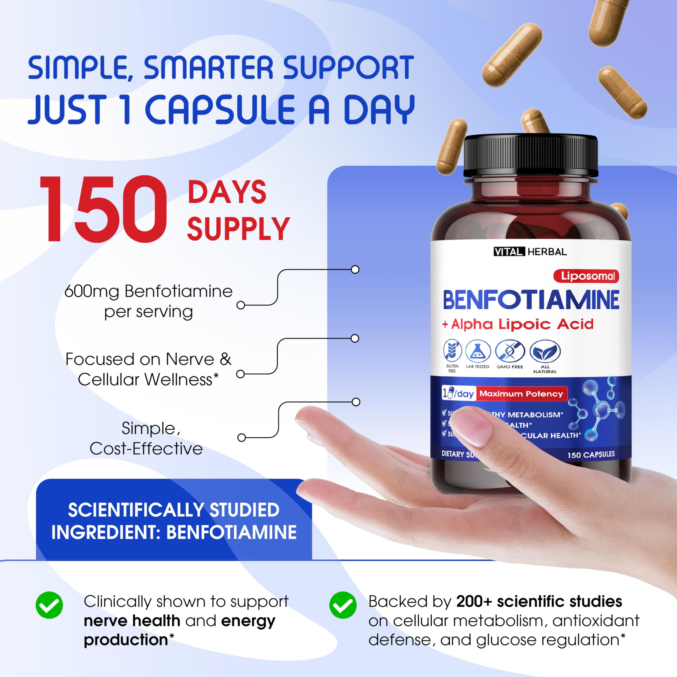 Ingredient panel showing Benfotiamine and Alpha Lipoic Acid