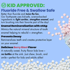 Close-up of Berry Blast toothpaste tab texture