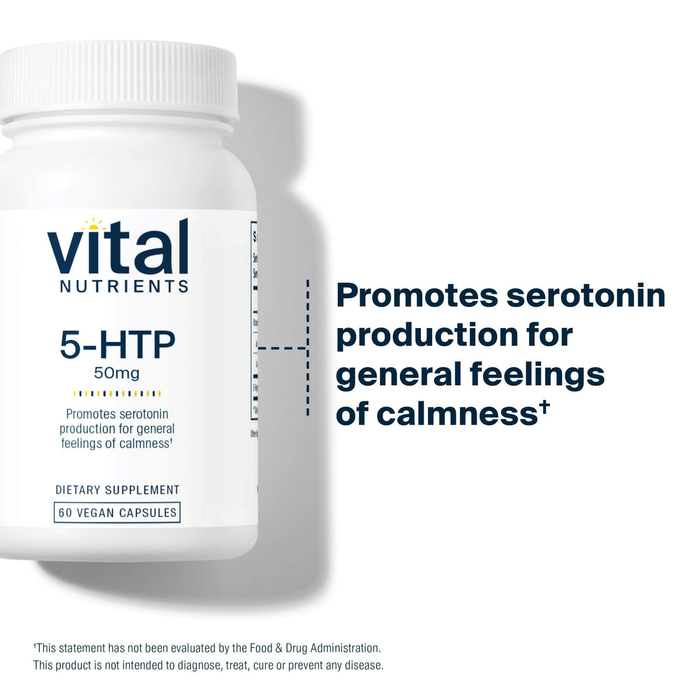 60-count bottle of Vital Nutrients 5-HTP 50mg capsules