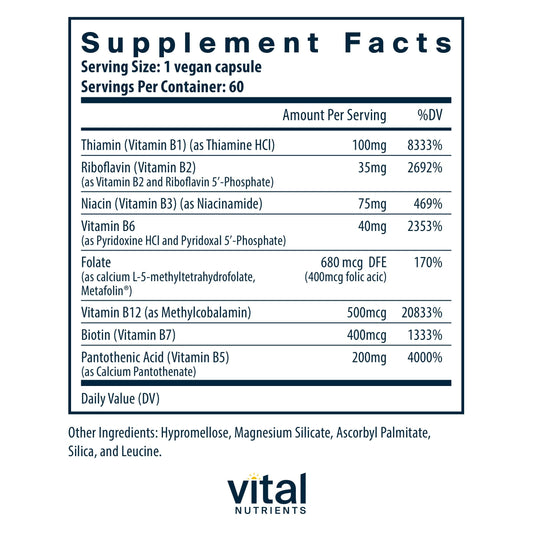 Vegan high-potency methylated B vitamins including B12 and folate