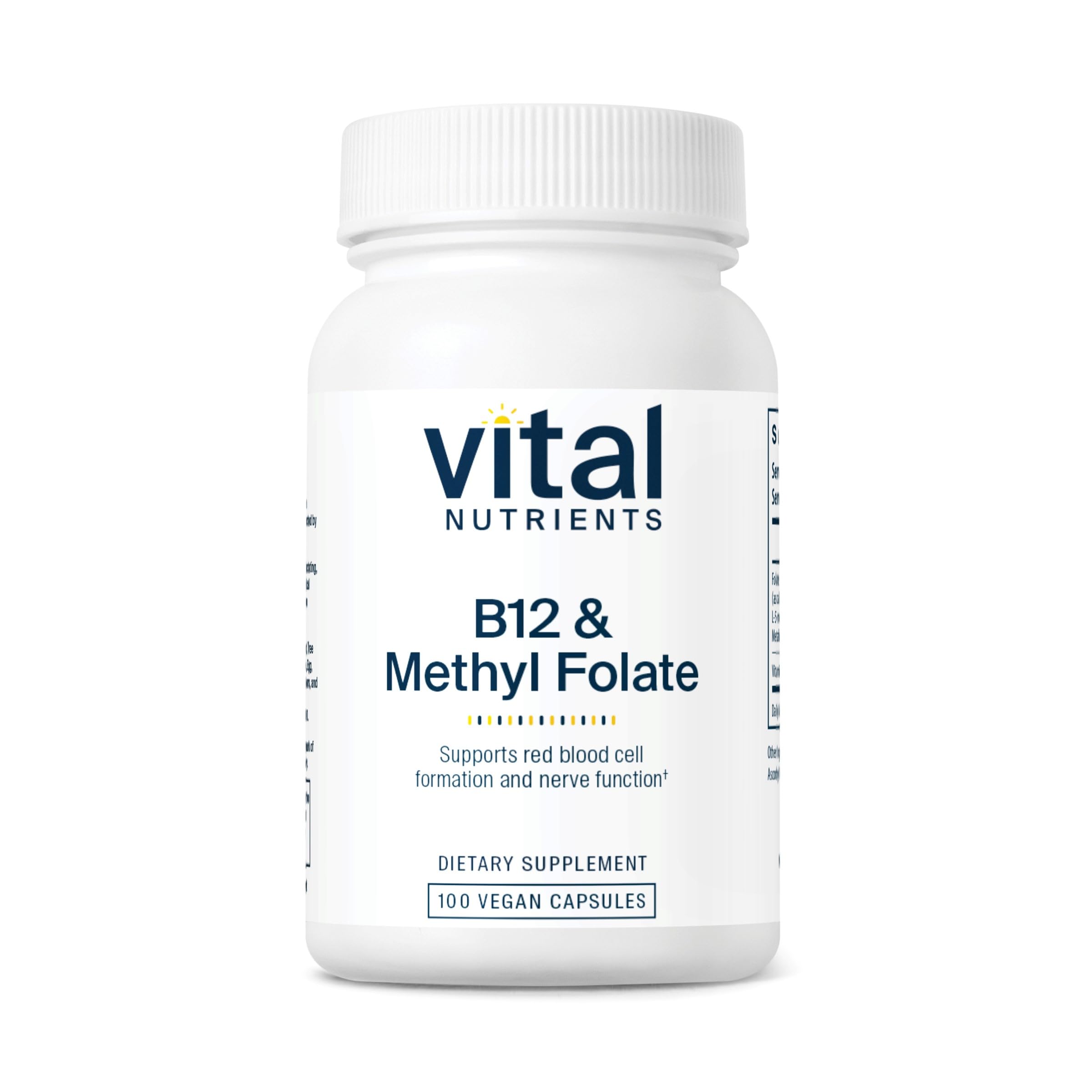 Vital Nutrients B12 and 5-MTHF bottle label showing 800 mcg per serving
