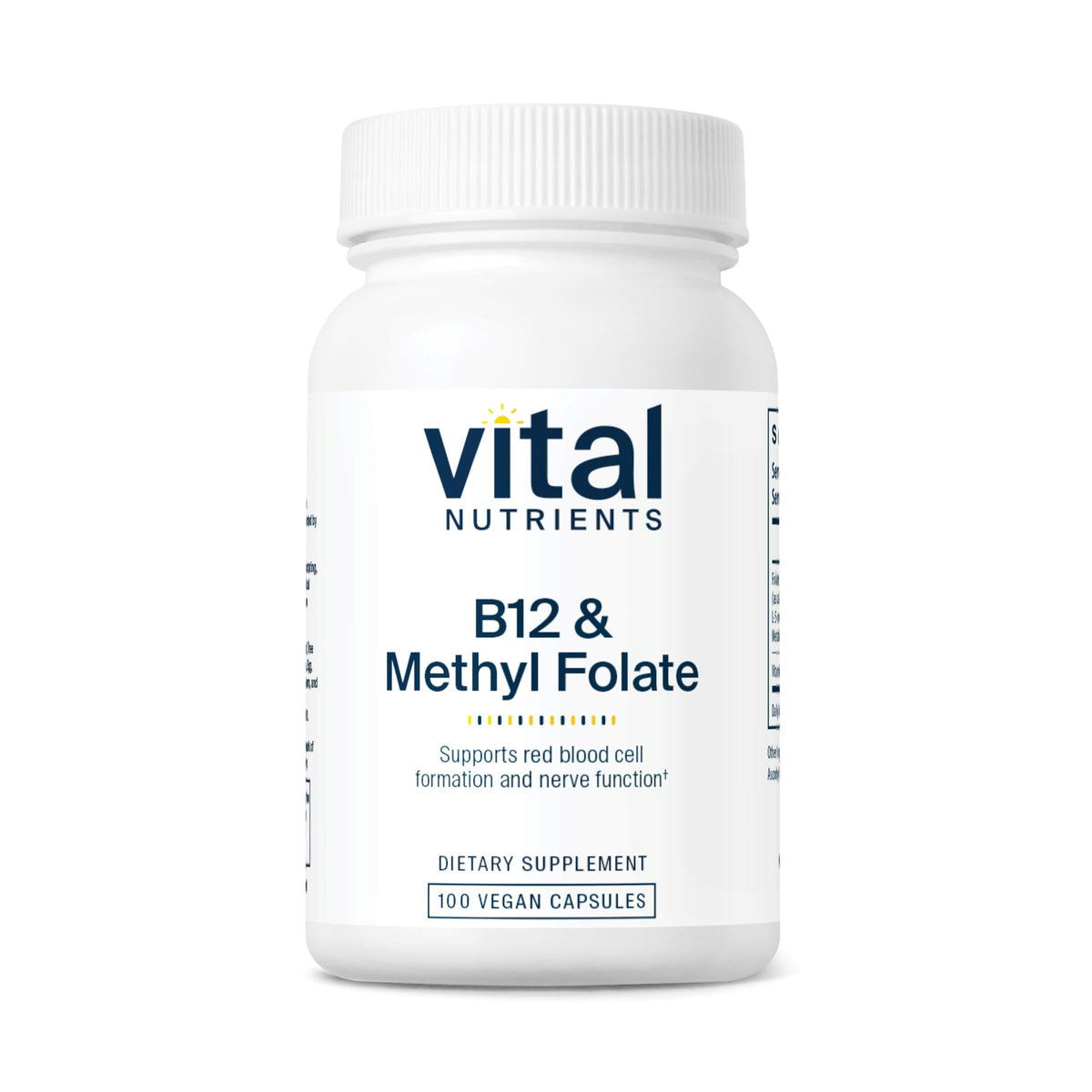 Vital Nutrients B12 and 5-MTHF bottle label showing 800 mcg per serving