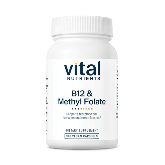 Vital Nutrients B12 and 5-MTHF bottle label showing 800 mcg per serving