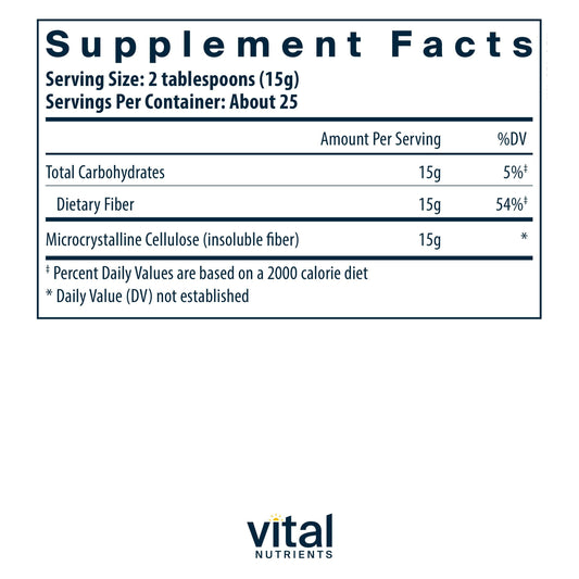 Bottle and packaging for Vital Nutrients Cellulose Fiber Powder 375g
