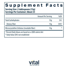 Bottle and packaging for Vital Nutrients Cellulose Fiber Powder 375g