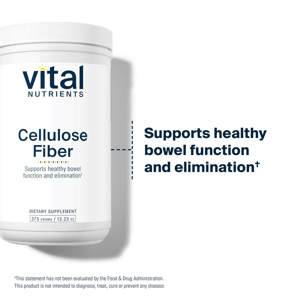 Close-up of label on Vital Nutrients Cellulose Fiber Powder 375g