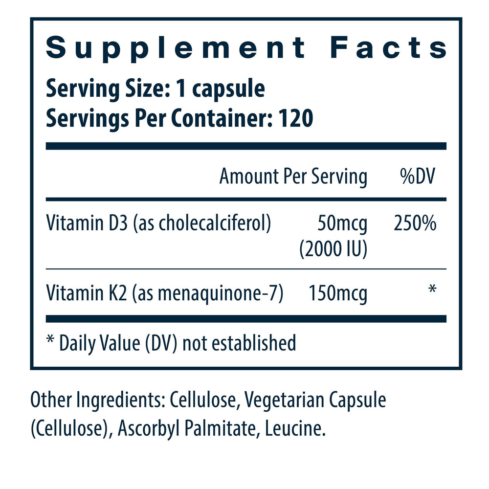 Closeup of Vital Nutrients D3 + K2 capsules highlighting easy daily intake.
