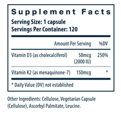 Closeup of Vital Nutrients D3 + K2 capsules highlighting easy daily intake.