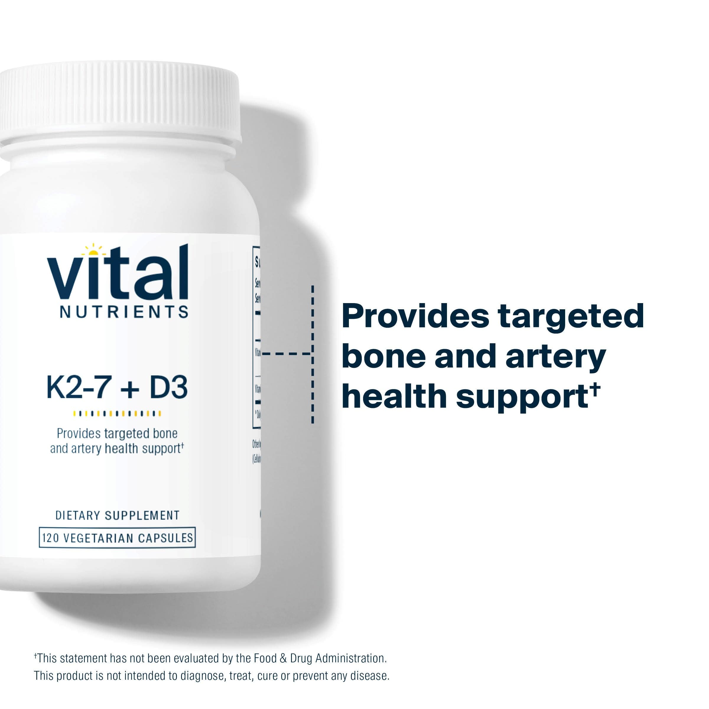 Vital Nutrients D3 + K2 label and nutrition facts for transparency.