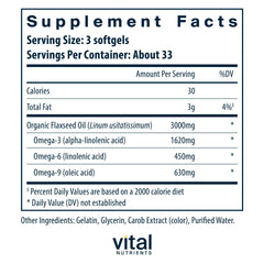 Softgel capsules close-up of Vital Nutrients Flax Seed Oil 3000mg