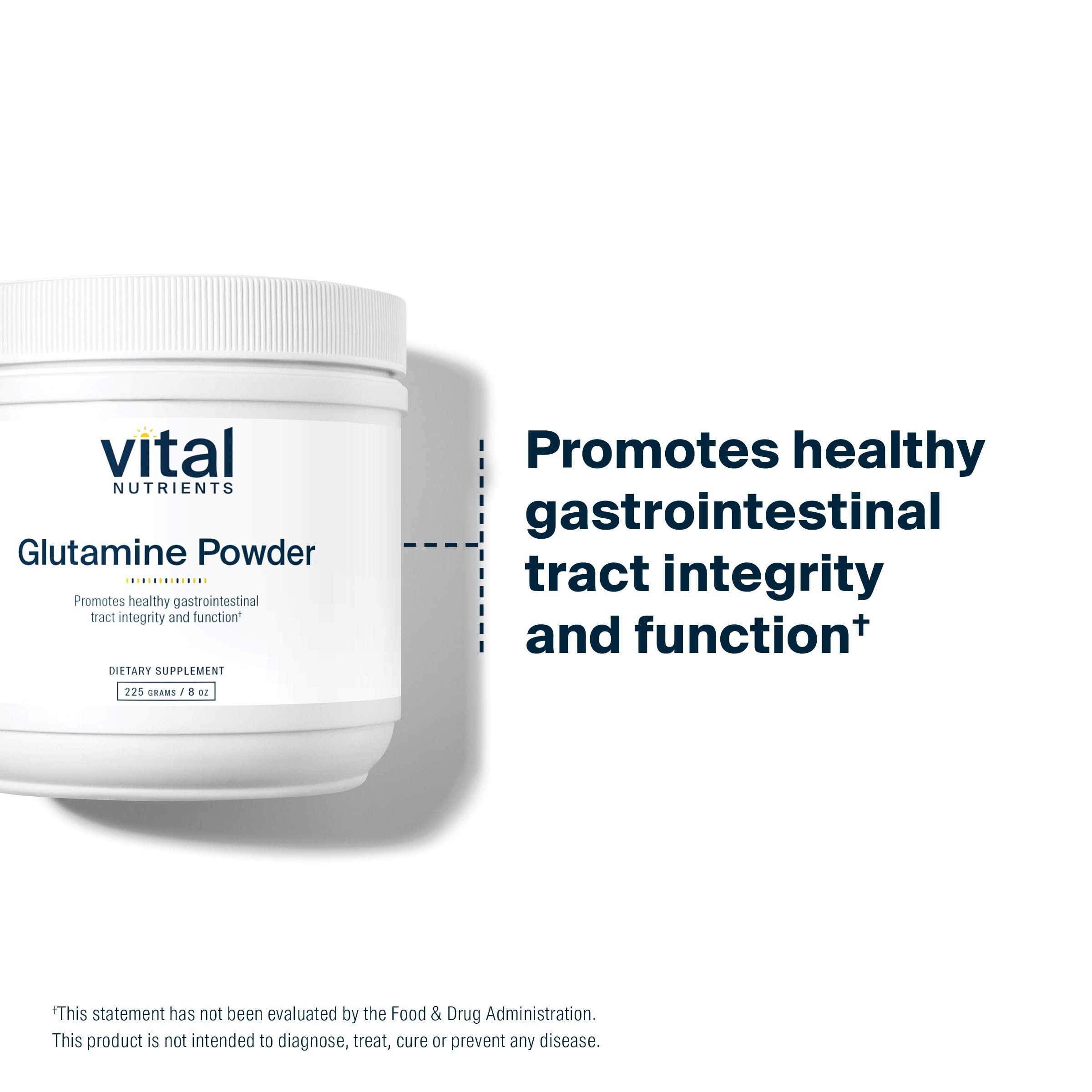Glutamine Powder packaging and bottle displayed