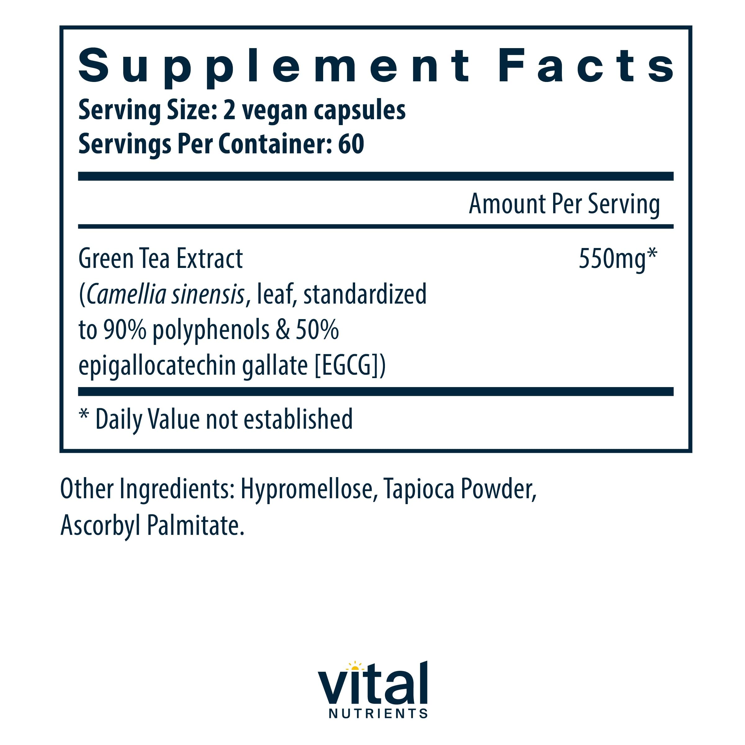 Supplement facts panel for Green Tea Extract 550mg
