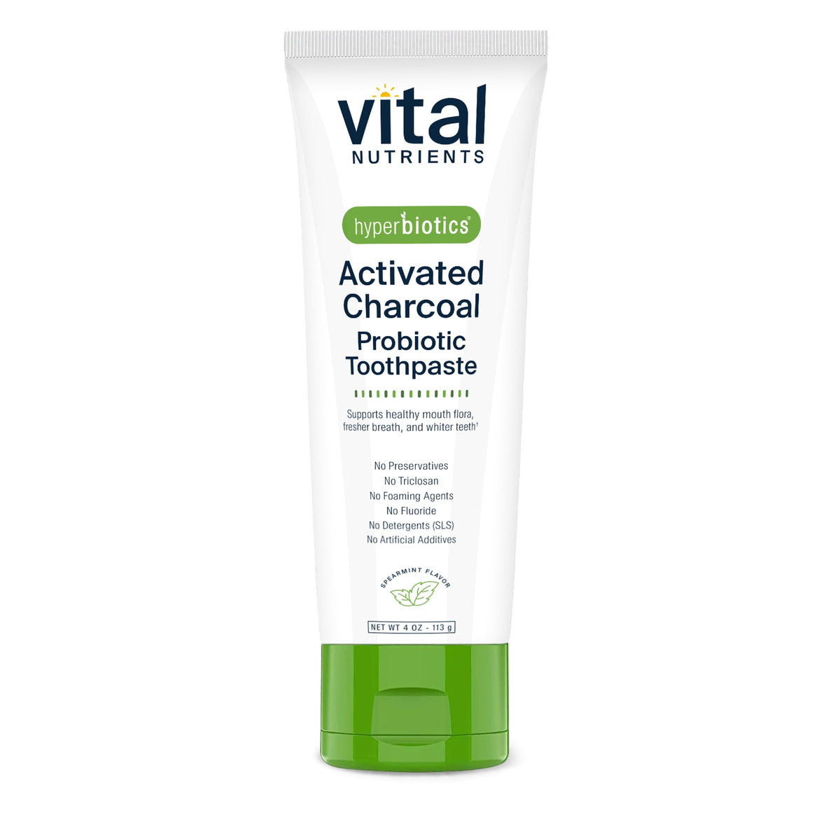 Vital Nutrients Hyperbiotics Activated Charcoal Probiotic Toothpaste tube and packaging