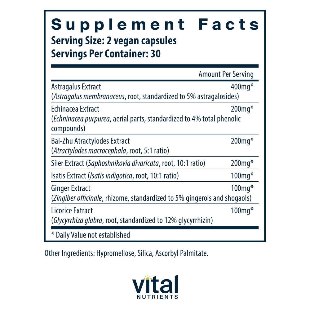 60-capsule vegan immune support supplement bottle on a table