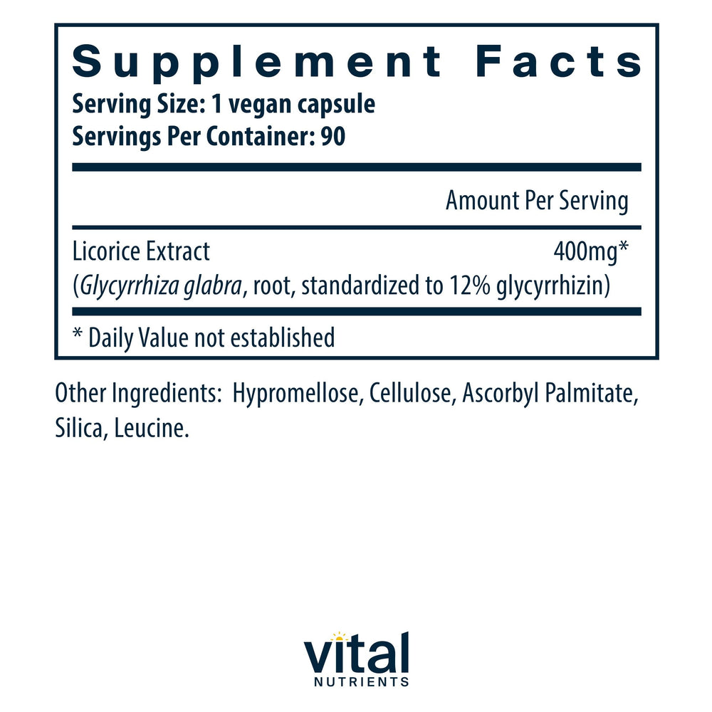 Close-up of Licorice Root Extract capsules showing 400 mg potency