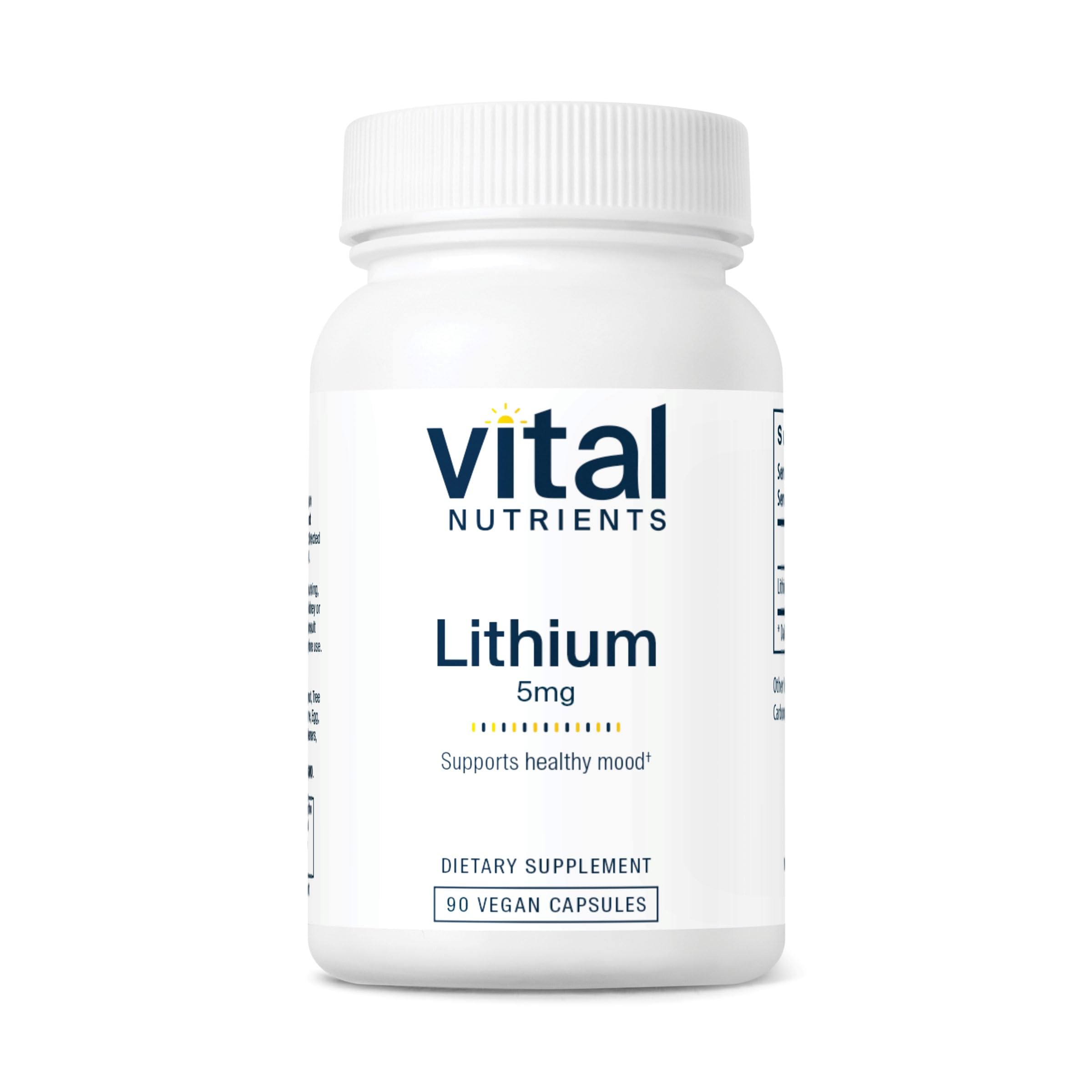 Vital Nutrients Lithium Ootate bottle and 90 capsules on white background