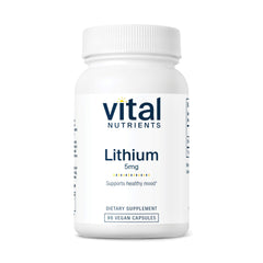 Vital Nutrients Lithium Ootate bottle and 90 capsules on white background
