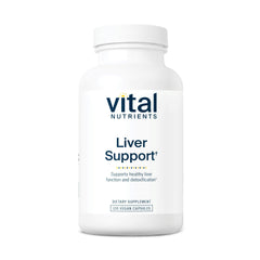 Vital Nutrients Liver Support bottle front, vegan and gluten-free for daily liver care.