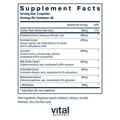 Vital Nutrients Liver Support capsules closeup, easy-to-swallow daily capsules.